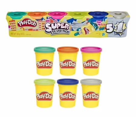 Kit 6 potes de Massinha de Modelar Super Silver, Play-Doh