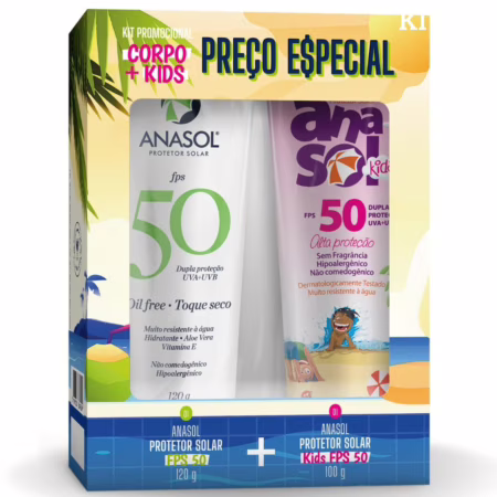 Kit Anasol Protetor Solar FPS 50 Corpo 50g + FPS 50 Kids 100g