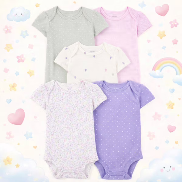 Kit Body Bebê 5 Peças Flores Poá e Listras Multicor | Carter's | Riachuelo