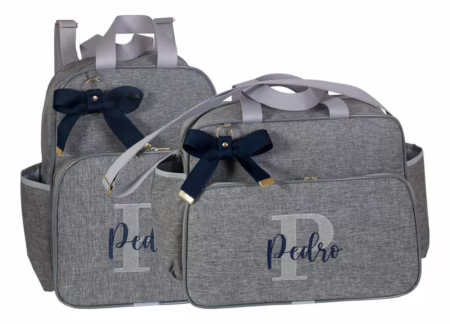 Kit Bolsa Personalizado Bordado Com Nome Masculino Feminino Azul-marinho