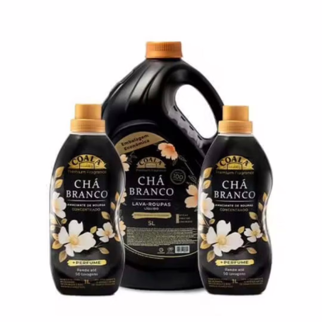 Kit Coala Laundry 1 Lava Roupas 5L + 2 Amaciantes de 1L cada - Chá Branco