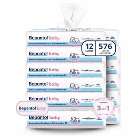 Kit Lenços Umedecidos Bepantol Baby - 12 pacotes com 48 unidades