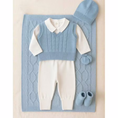 Kit Saida Maternidade Menino Trico Luxo 7 Peças