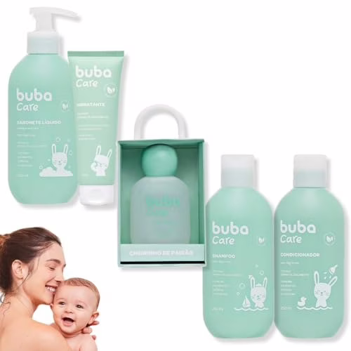 🛍️Kit Shampoo, Condicionador, Sabonete Líquido, Hidratante e água de colônia Bebê Criança Buba Care