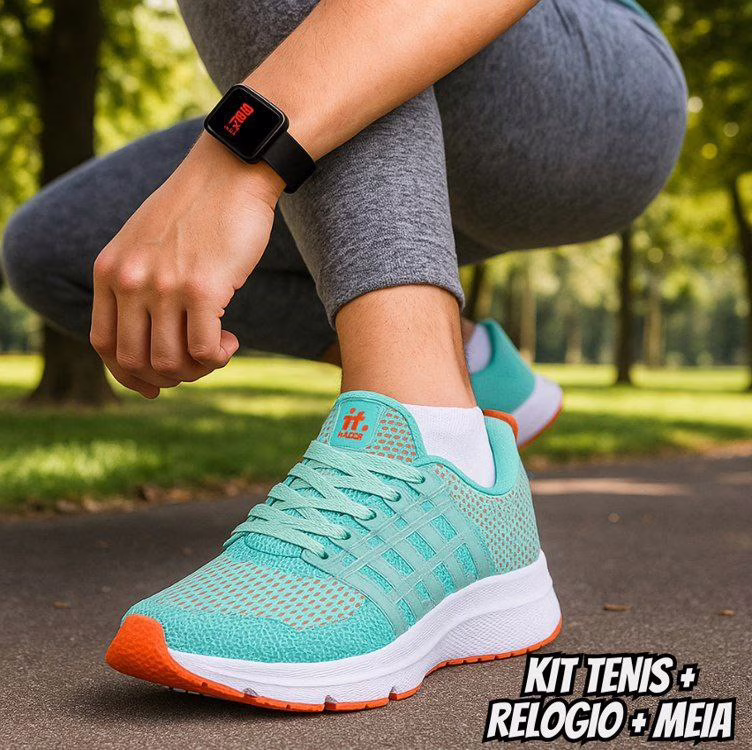 Kit Tenis Feminino Academia + Relógio Digital Led + Meia