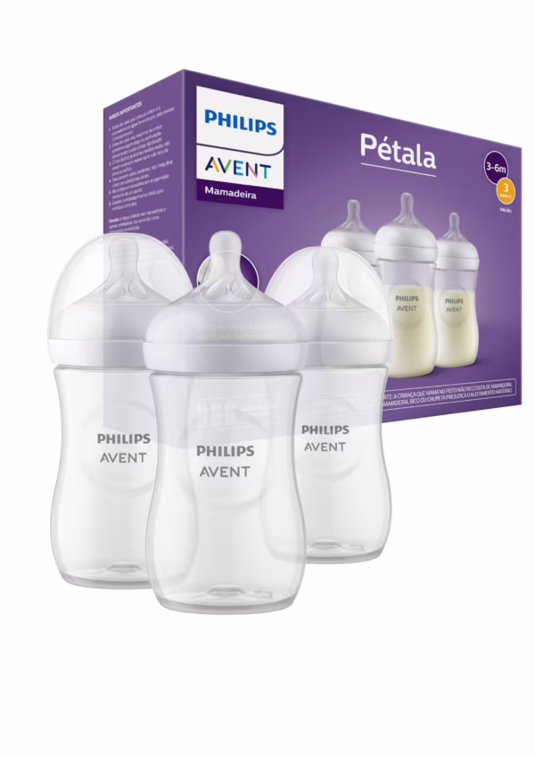 Kit Triplo Avent Mamadeira Pétala 3.0 260ml Transparente