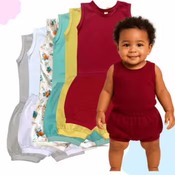 Kit Verão Bebê 12 Pçs  Conjunto Regata E Short Tapa Fralda