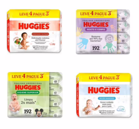Lenço Umedecido Huggies 192 unidades (4 pacotes com 48 unidades cada)