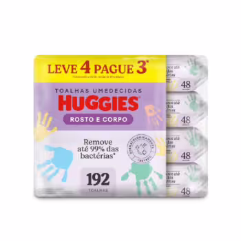 Lenços Umedecidos Huggies One & Done Leve 4 Pague 3 192 unidades, Huggies