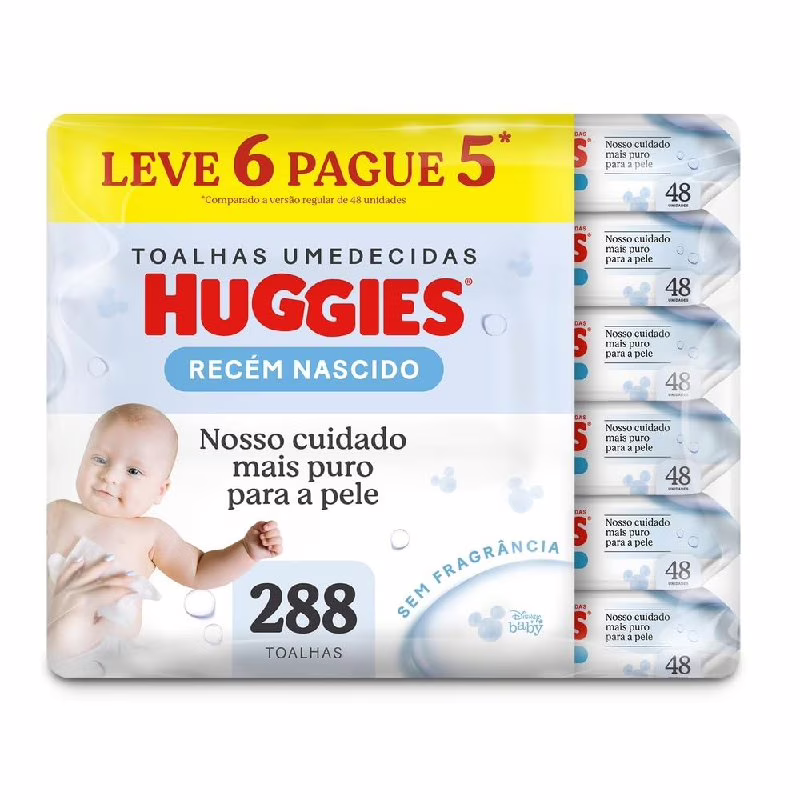 Lenços Umedecidos Huggies RecémNascido Sem Fragrância (6 pacotes de 48Un)