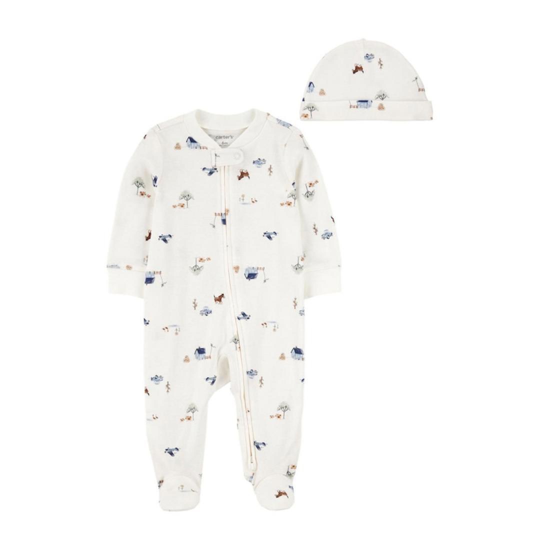Macacão bebê fazenda com touca - off-white | Carter's