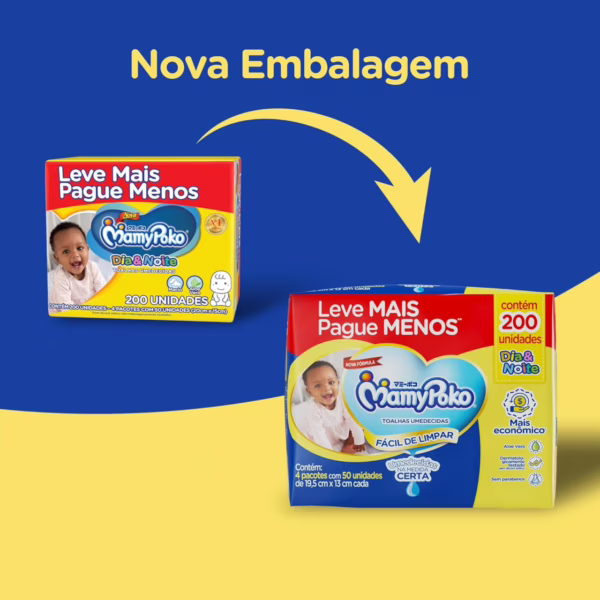 MamyPoko Lenços Umedecidos Dia&Noite 200 Unidades (4 Pcts de 50 Uni. Cada)