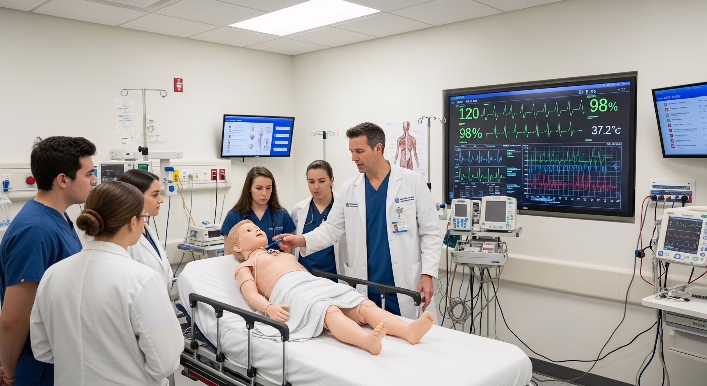 Manequim pediátrico avançado LuSI simulando recém-nascido com doenças respiratórias para treinamento médico