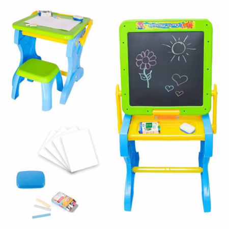 Mesa De Desenho Infantil Lousa E Quadro Negro Com Banquinho