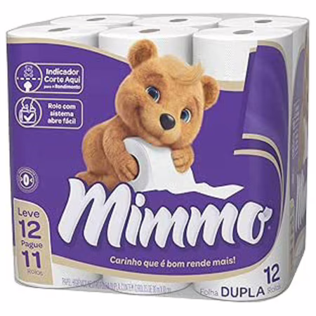 Mimmo Papel Higiênico Folha Dupla, 30m, Leve 12 Pague 11 Rolos