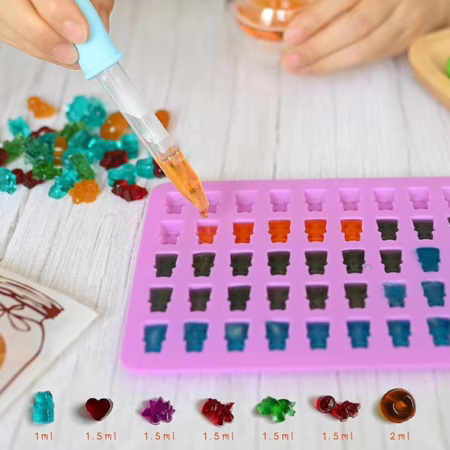 Molde Silicone Gummy Bear Mini Forma Para Goma Gelatina Decoração Bala Candy + Conta Gotas