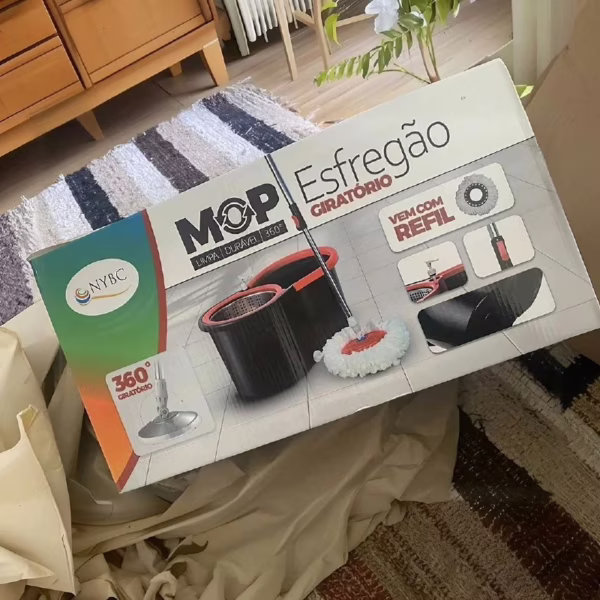 Mop Giratório Preto Cesto Em Inox Cabo De 140cm 8 Litros