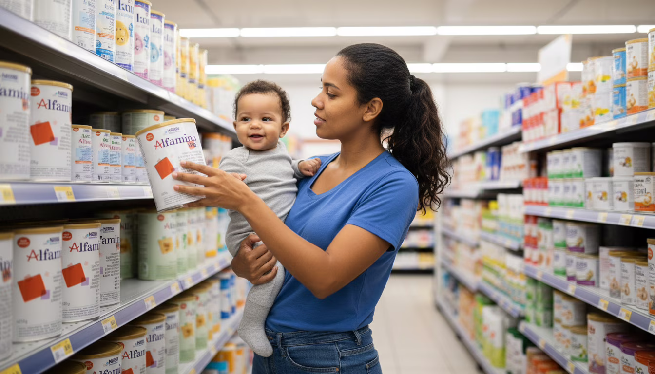 Embalagem da fórmula infantil Alfamino 400g da Nestlé com selo de alerta da Anvisa sobre recall