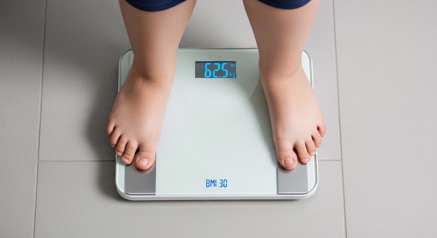 Criança com sobrepeso participando de atividade física em grupo, simbolizando a importância da prevenção da obesidade infantil