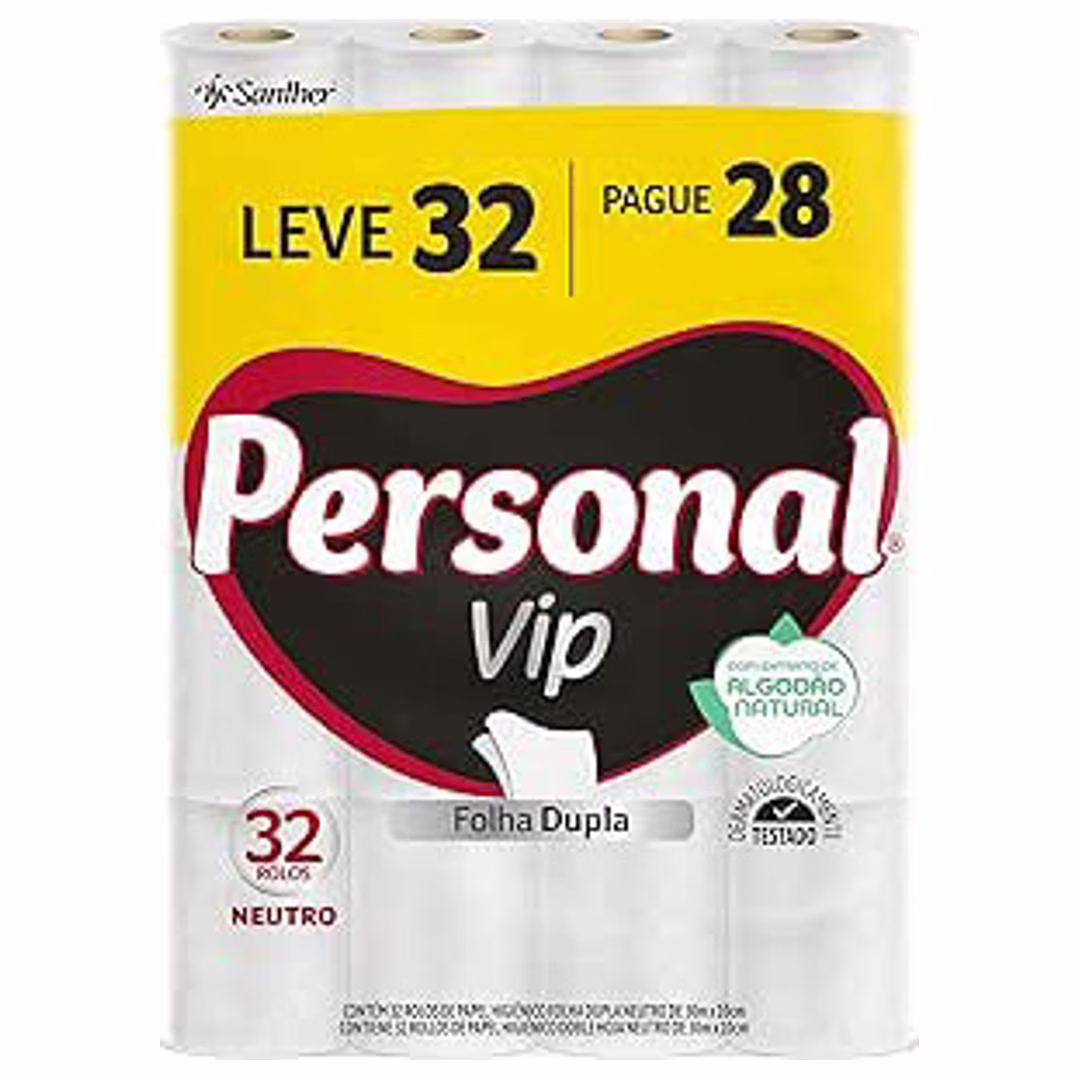 Papel Higiênico VIP Folha Dupla Leve 32 Pague 28 rolos 30M