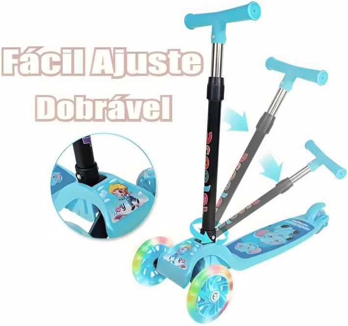 Patinete Infantil 3 Rodas Com Led Dobrável Menino E Menina R325 - Beezee - Azul ou Rosa