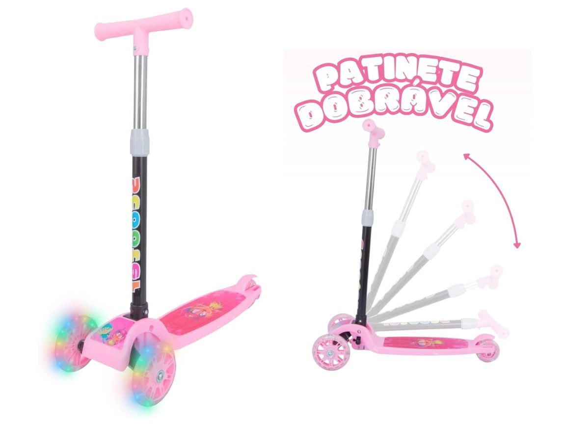 Patinete Infantil 3 Rodas Dobrável Com Luzes LED