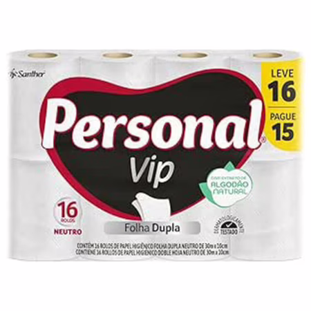 Personal Papel Higiênico Vip Folha Dupla, 16 Unidades Branco (Embalagem Pode Variar)