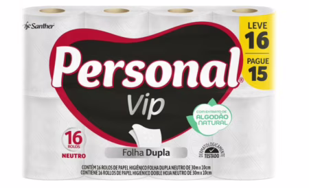 Personal Papel Higiênico Vip Folha Dupla, 16 Unidades Branco