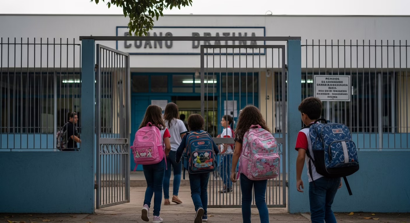 Mochila escolar adequada com alças largas e ajuste correto nas costas de criança