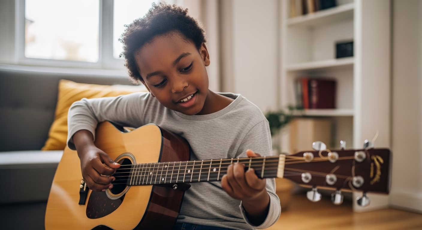 Por que a criatividade é essencial para o seu filho Criança sorridente montando um quebra-cabeça colorido em uma mesa, representando aprendizado lúdico