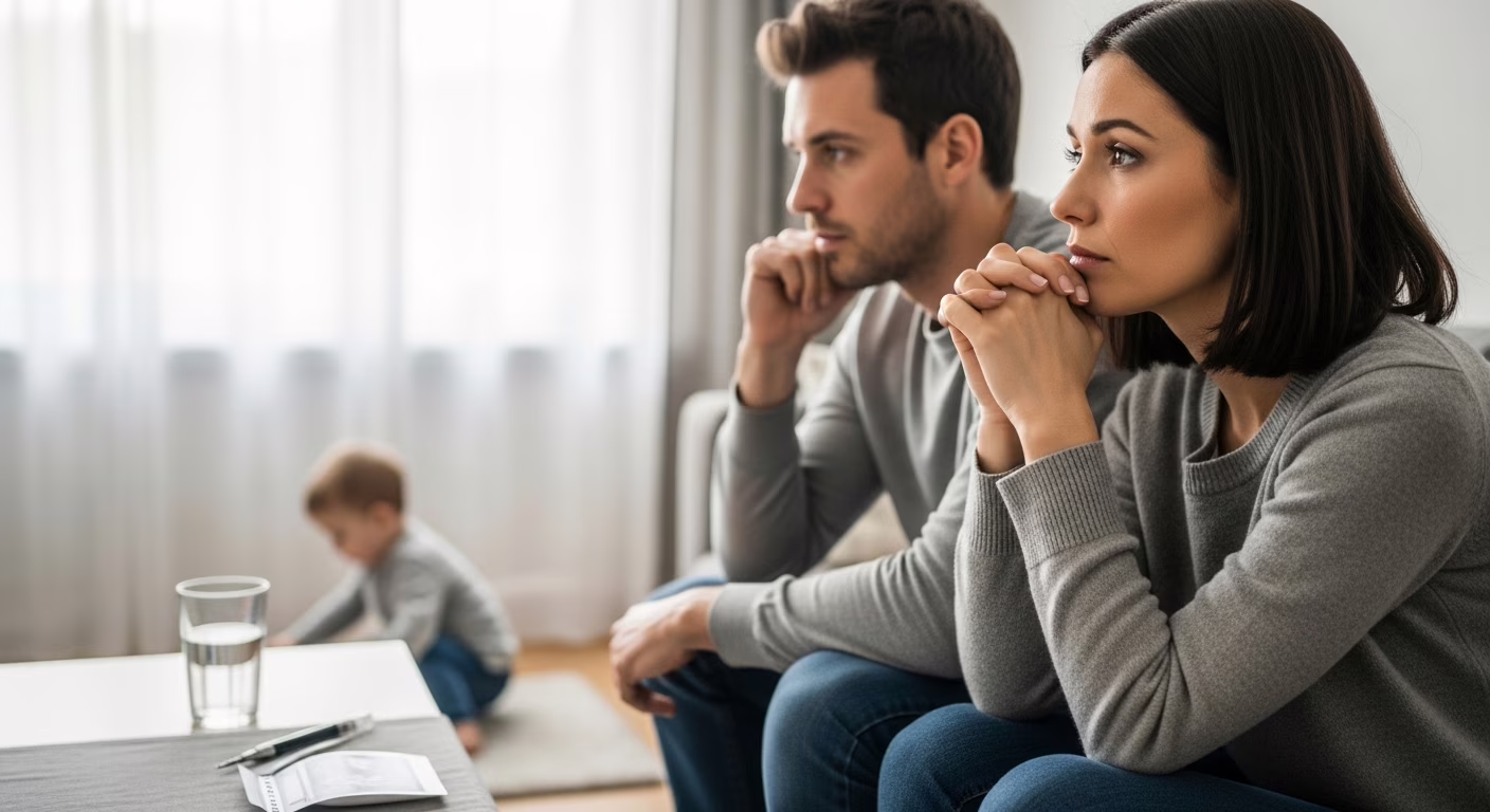 Casais conversando sobre fertilidade secundária com médico em consultório