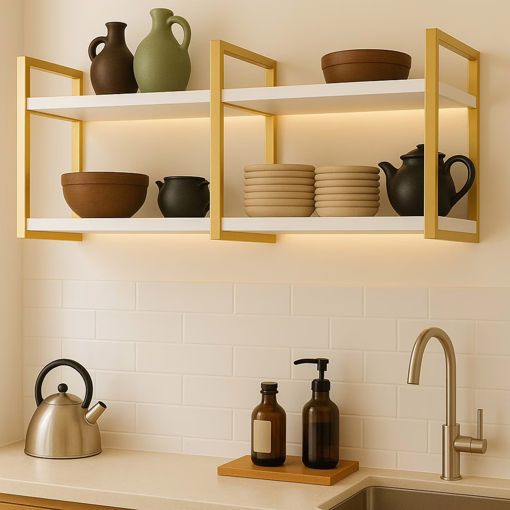 🛍️ Prateleira Nicho Suspensa Estilo Industrial 100cm Base de Ferro Tampo de Madeira