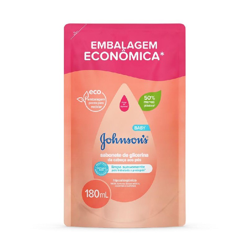 Refil Sabonete Líquido Glicerina Da Cabeça Aos Pés Johnson's Baby, 180ml