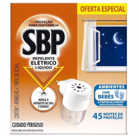 Repelente Elétrico Líquido SBP 45 Noites Novo Aparelho + Refil