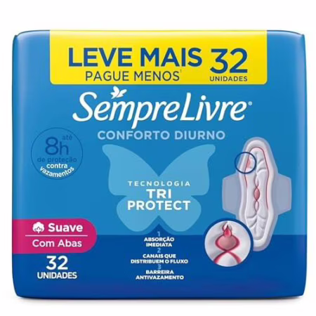 🚨 Sempre Livre Absorvente Externo Adapt Plus Com Abas 32 Unidades