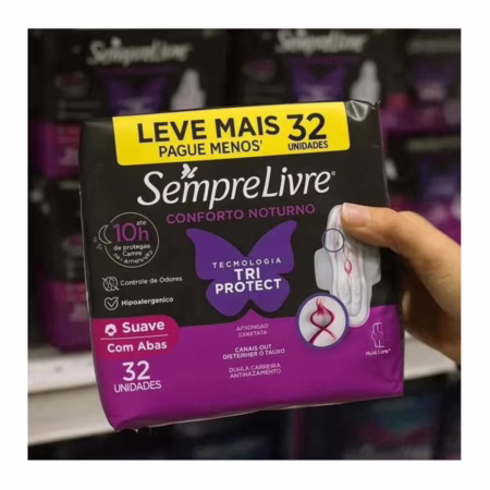 Sempre Livre Absorvente Externo Noturno Plus Noite e Dia Suave 32un Embalagem pode variar