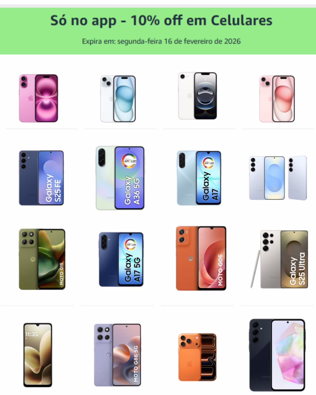 Só no app 10% off em celulares!!