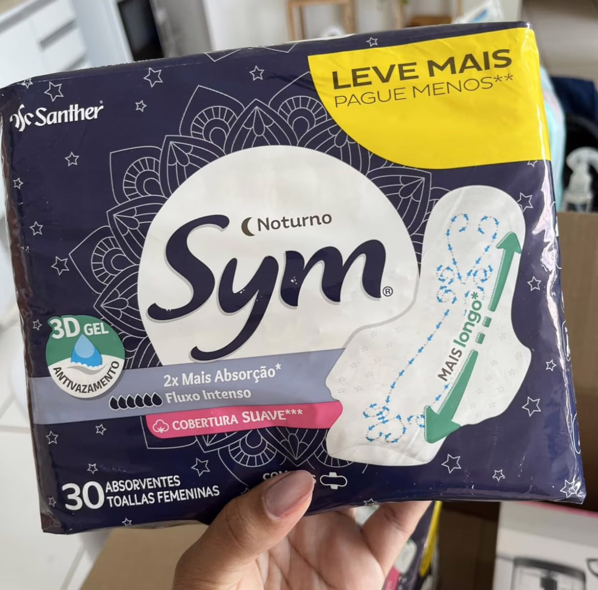 Sym Absorvente Premium Noturno Suave Com Abas Branco, 30 Unidades