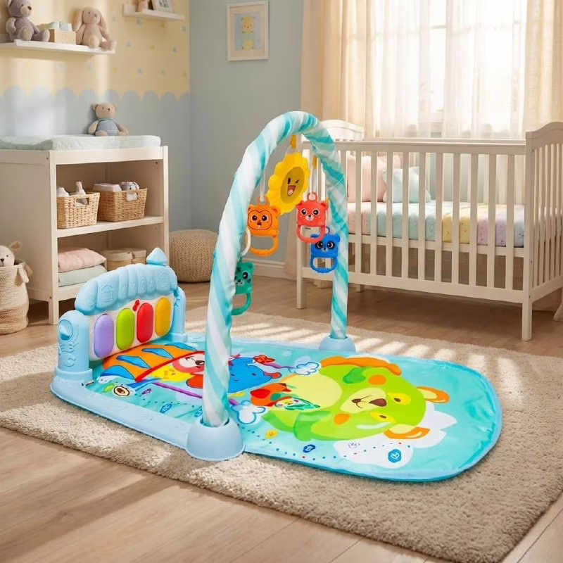 Tapete de Atividades Musical com Piano para Bebê, Arco de Brinquedos Interativos, Estampado e Cores Vibrantes