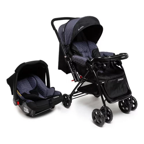 🛍️Travel System Duo, Cosco Kids, Reverse, 0 A 15kg, Preto Rajado