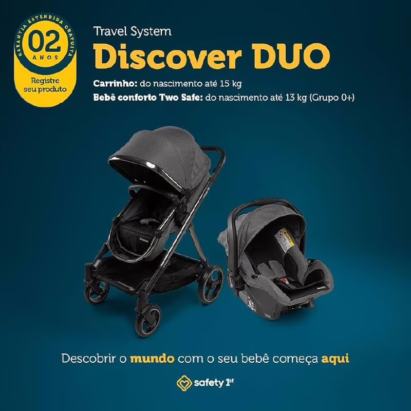 Travel System Safety 1st, Discover Duo, 0 a 15kg, Black Chrome