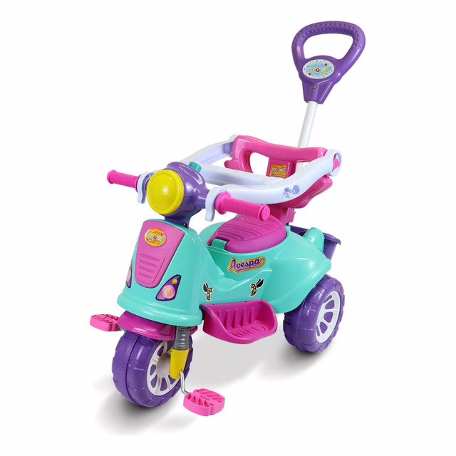 Triciclo Infantil De Passeio E Pedal Com Empurrador Avespa Rosa Maral Pink