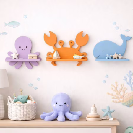 Trio Prateleira Fundo do Mar​ Decoração Fundo do Mar em MDF