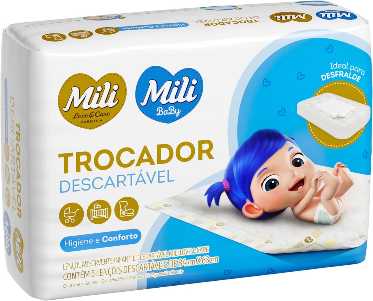 Trocador Lençol Absorvente Descartável Com 5 Lenços - Mili