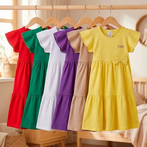 Vestido Infantil 100% Algodão Várias Cores (Tam. 1 ao 12)