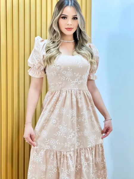 💎 Vestido Longo Luxo Manga Curto 3 Marias
