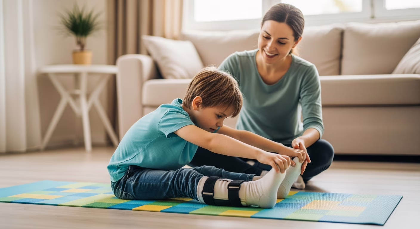 Mãe e filha praticando yoga juntas em ambiente calmo e acolhedor