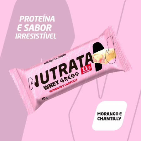 🔥12 unidades - Barra Whey Grego 40g Display Morango com Chantilly Nutrata