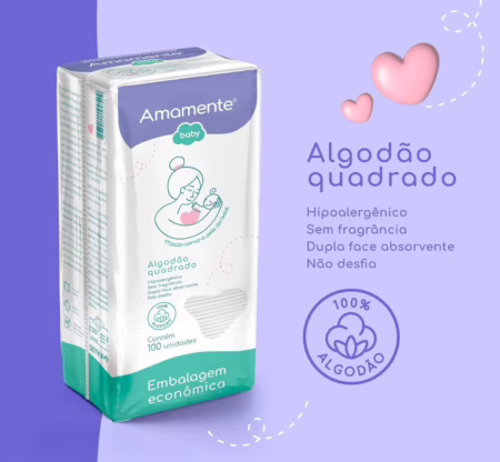 Algodão Quadrado Amamente Baby 100 unidades