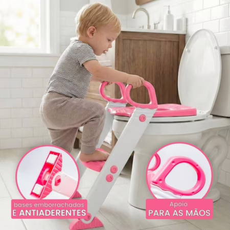 Assento Redutor Infantil Vaso Sanitário Privada Com Escada Trono Troninho (Rosa)